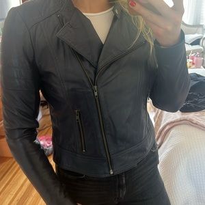 Halogen blue leather jacket